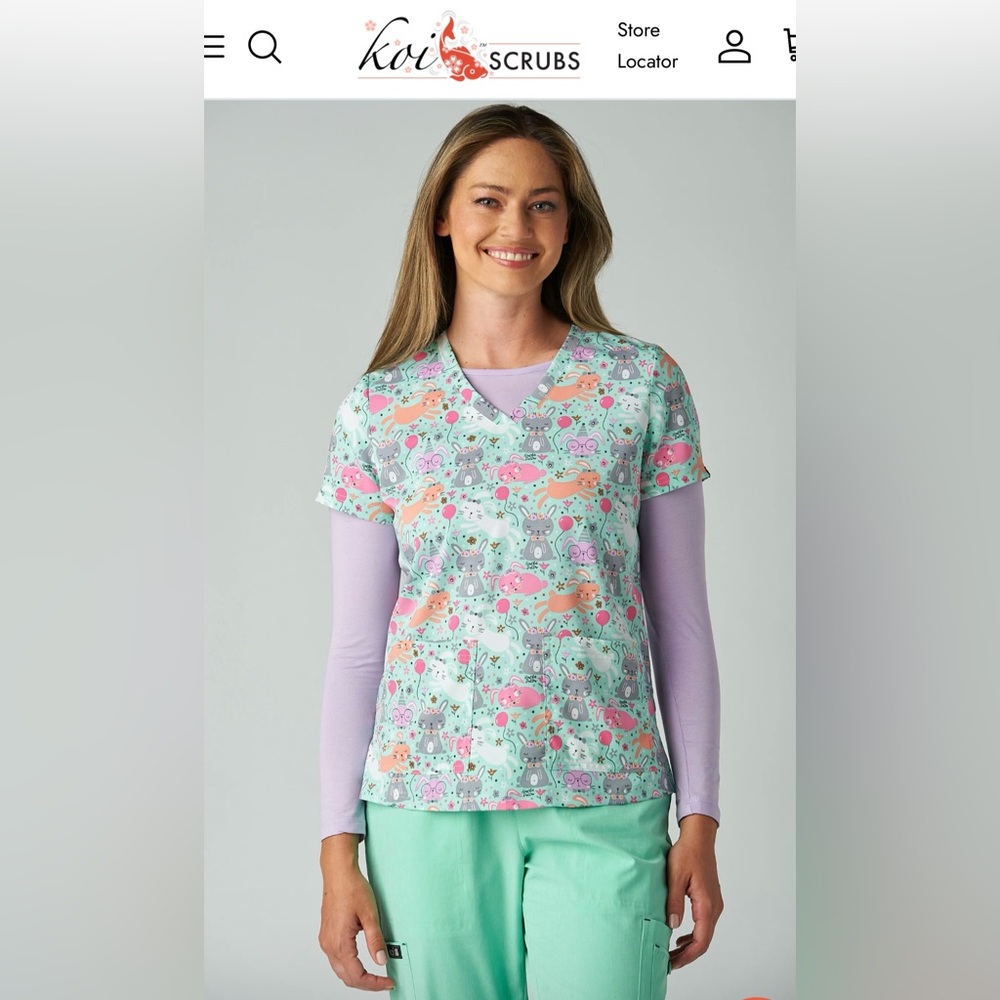 NWT Koi Leslie Bunny Celebration Scrub Top (S)
